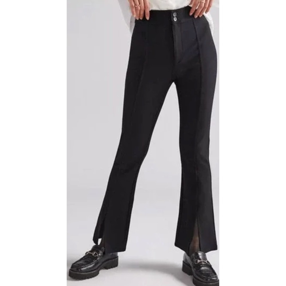 Maeve Ponte Knit Front Slit Flare Pants High Waist Full Length Womens 2